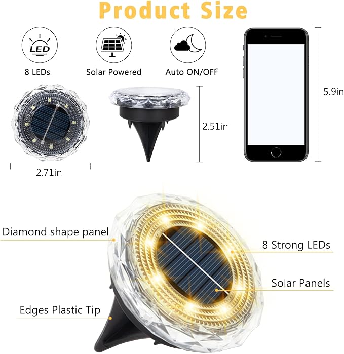 echosari Solar Ground Lights 12 Pack, Upgraded Solar Garden Lights Auto ON/Off - Image 7