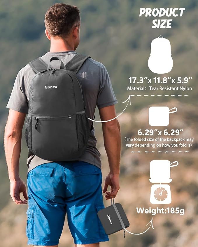 Gonex Ultra Lightweight Packable Backpack 20L Daypack Handy Foldable Camping - Image 3
