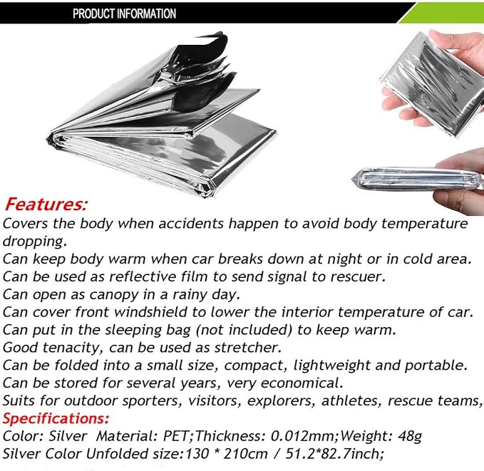 Emergency Mylar Thermal Blankets, Space Blanket Survival kit Camping Blanket - Image 6