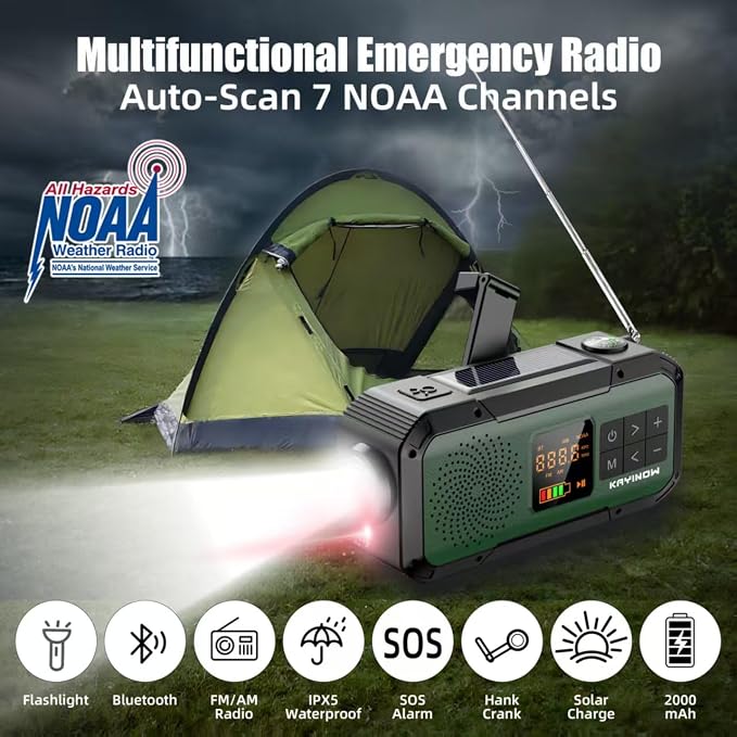 NOAA Weather Radio AM/FM, Portable 7400mWh/2000mAh Rechargeable Battery Operated - Image 2
