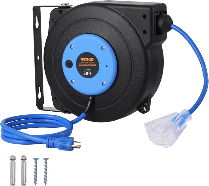 VEVOR Retractable Extension Cord Reel, 30 FT, Heavy Duty 16AWG/3C SJTOW by VEVOR