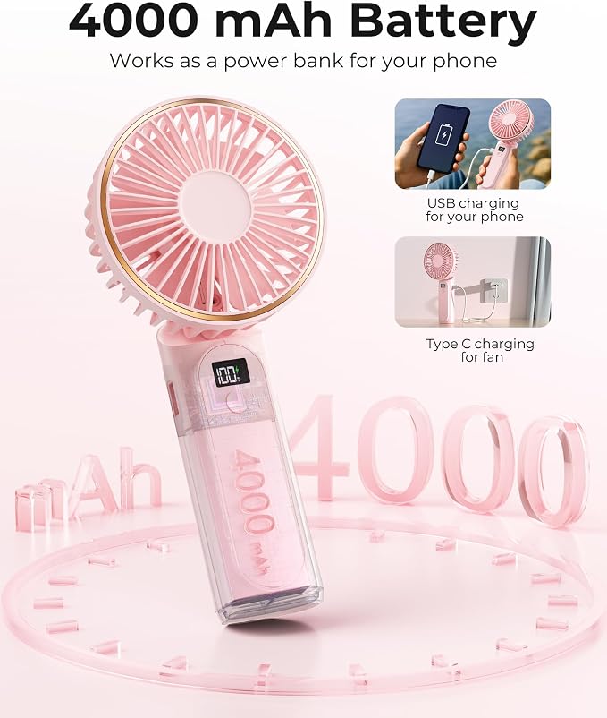 TUNISE Portable Handheld Fan, 180 Adjustable, 6 Speed Wind, USB Rechargeable - Image 4