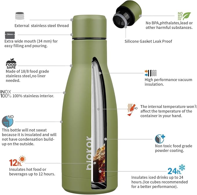 BJPKPK 12oz Water Bottles Stainless Steel Double Wall Vacuum Insulated Small - Image 3