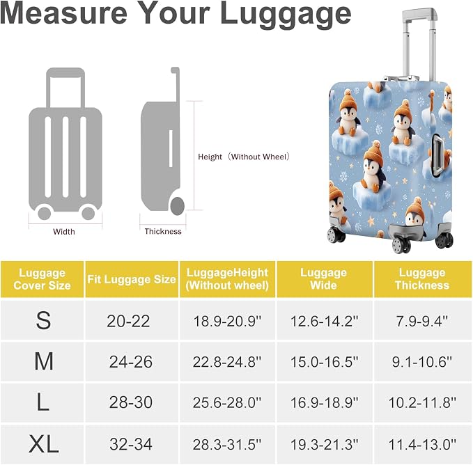 ANNA QUEEN Winter Penguin Luggage Cover, Cute Penguin on Ice Pattern Suitcase - Image 5