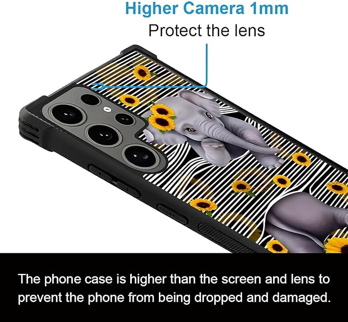for Samsung Galaxy S24 Ultra Case, Cute Little Elephant Sunflower White Line - Image 5