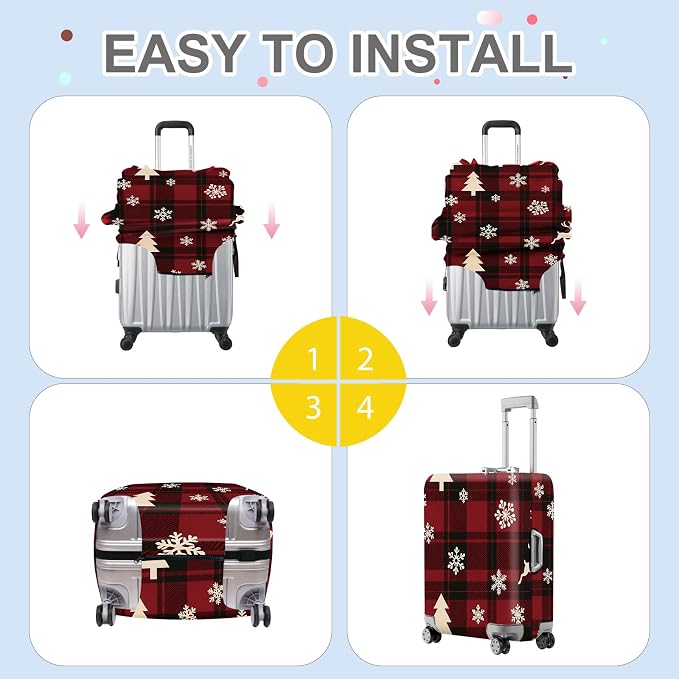 ANNA QUEEN Christmas Plaid Luggage Cover, Stretchable Washable Travel Sleeve - Image 6