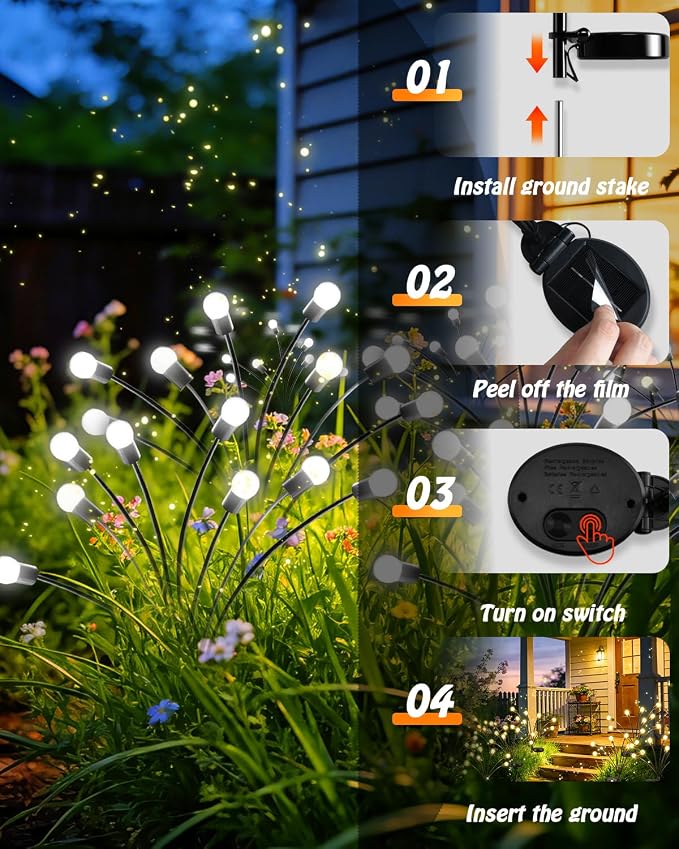 OZS 6 Pack Total 48 LED Solar Firefly Lights Fairy Outdoor - Image 8