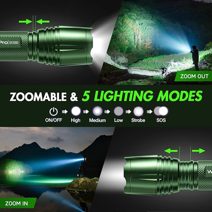 WdtPro LED Flashlight High Lumens SR2000 Pro, 2 Pack Brighter Tactical - Image 3