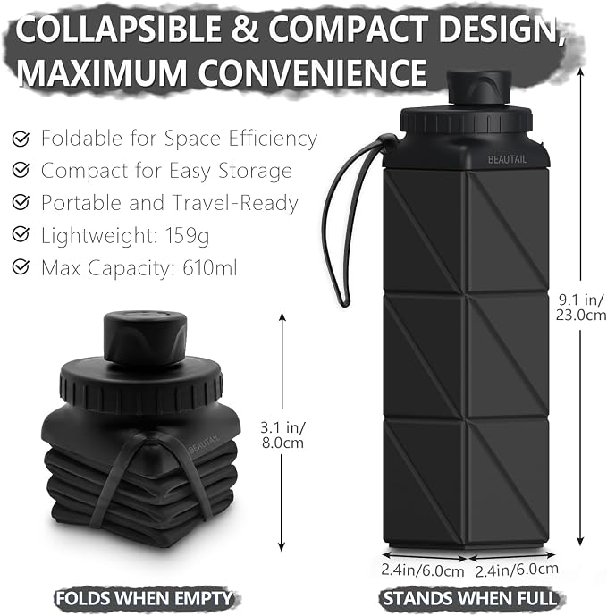 BEAUTAIL Collapsible Water Bottles, Silicone Foldable Water Bottle 610ml - Image 2