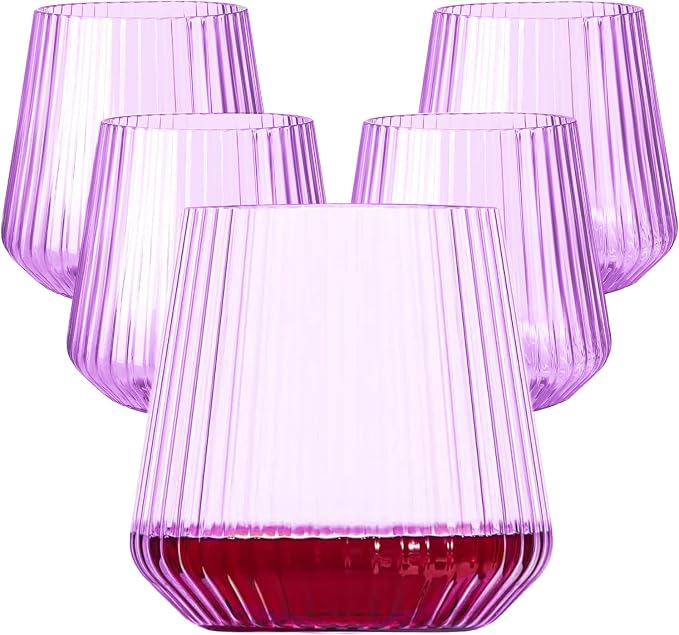 Lueumxc 40 Pack Plastic Ribbed Wine Glasses, 14Oz Origami Disposable Wine by Lueumxc