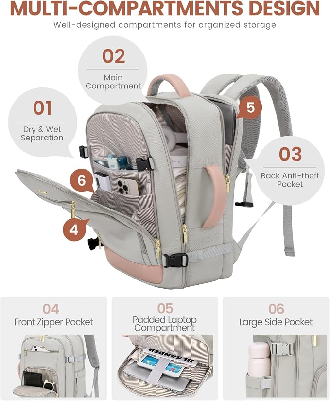 LOVEVOOK Large Travel Backpack For Women, 50L Carry On Backpack Flight Approved - Image 5