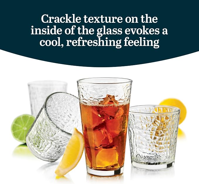 Libbey Yucatan Tumbler and Rock Drinking Glasses Set, Textured 16 Piece - Image 4