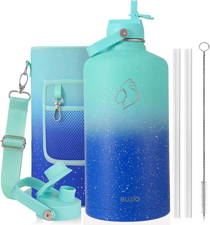 BUZIO 1 Gallon Water Jug with Straw Lid, 128oz Water Bottle Stainless Steel by BUZIO