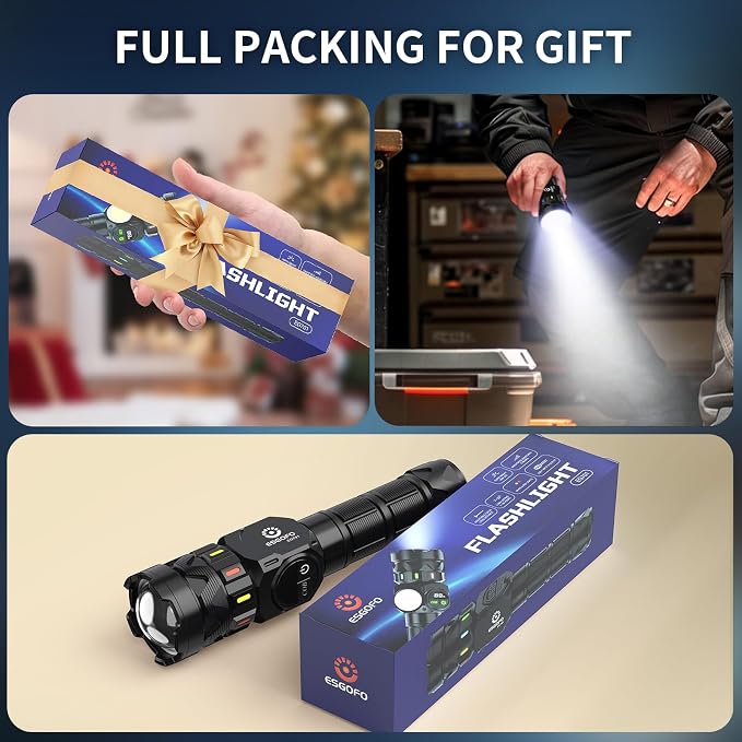 Esgofo Rechargeable Flashlights High Lumens 100000 Long Lasting LCD Display - Image 7