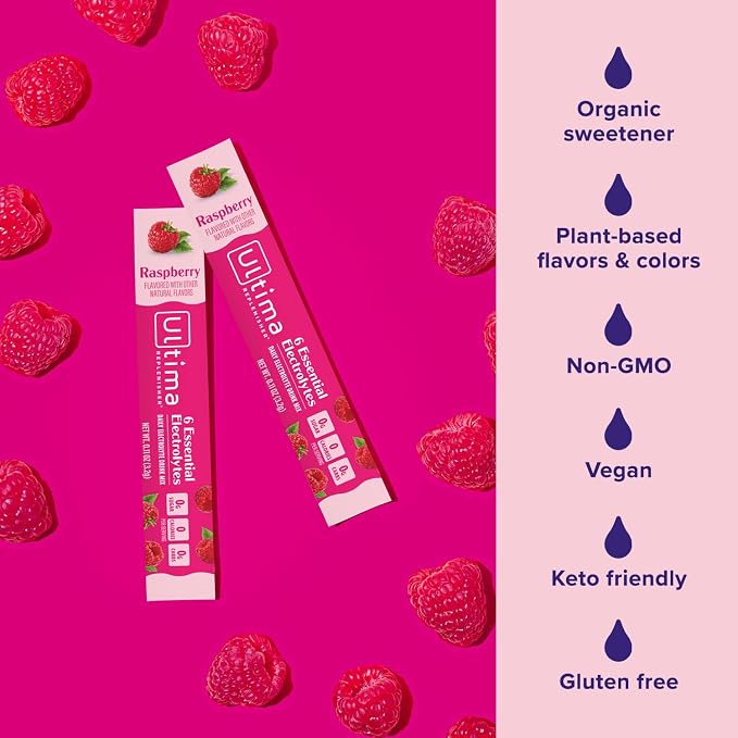 Ultima Replenisher Daily Electrolyte Powder – Raspberry, 20 Stickpacks – Zero - Image 4