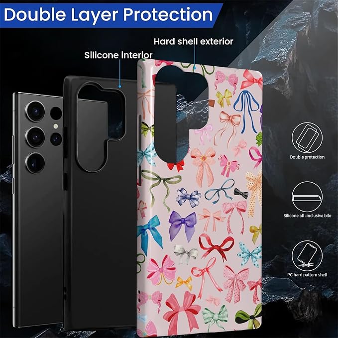 for Samsung Galaxy S24 Ultra Case, HL2 Aesthetic Color Bow Tie Hybrid 2 Layer - Image 2