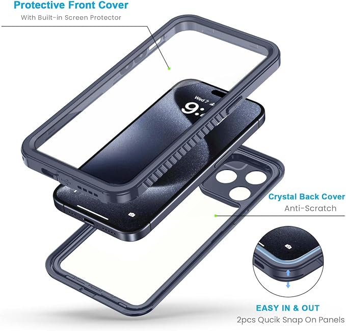 Lanhiem for 15 Pro Case, IP68 Waterproof Dustproof Shockproof Case - Image 3