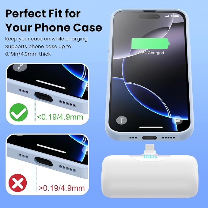 Mini Portable Charger for iPhone 17/16, 5500mAh LCD Display USB C Power Bank - Image 7