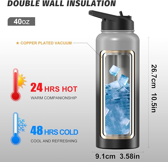 40oz Insulated Water Bottle, BPA Free&Leak Proof, Stainless Steel Water Flask - Image 2