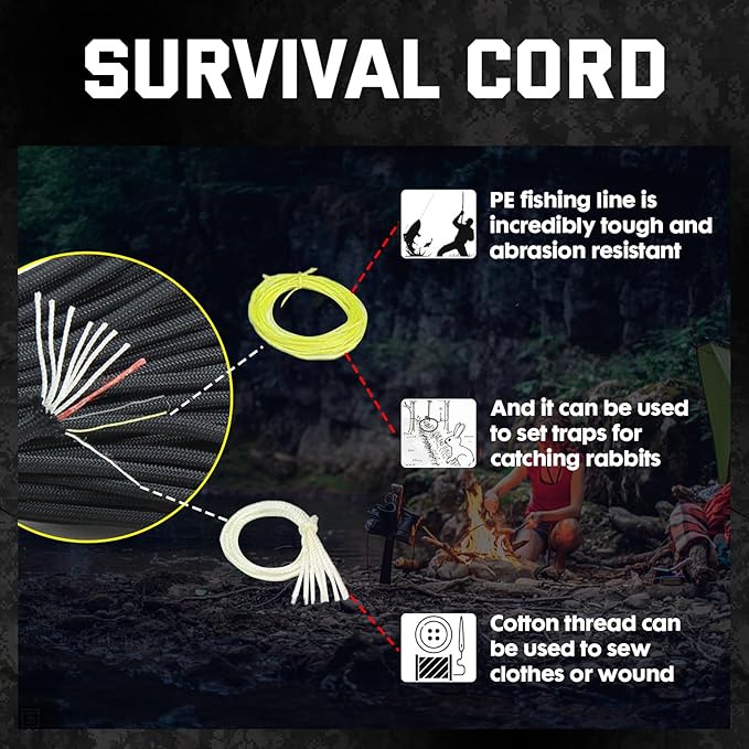 Survival Paracord 550 Fire Paracord Survivor Cord Nlyon Rope 10 Strands US - Image 4