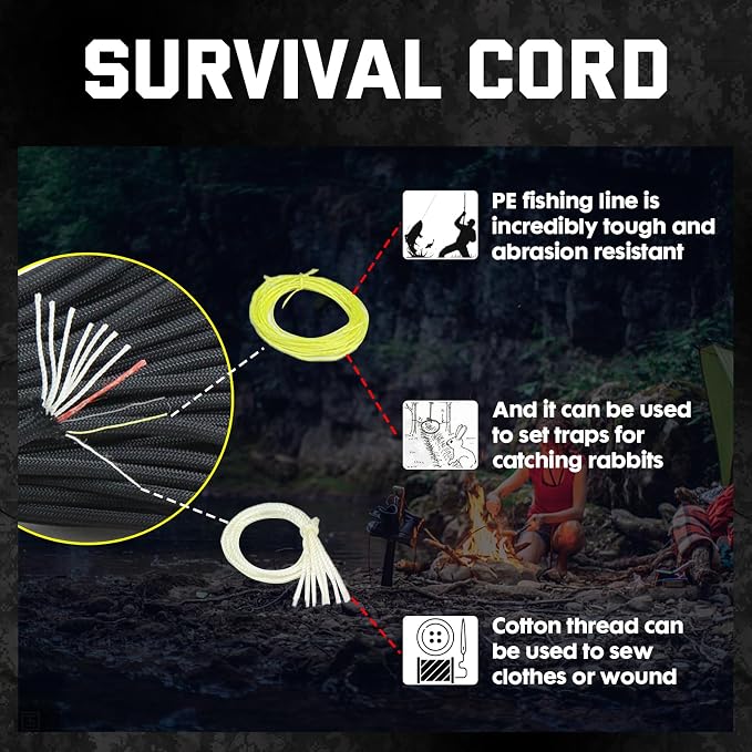 Survival Paracord 550 Fire Paracord Survivor Cord Nlyon Rope 10 Strands US - Image 4