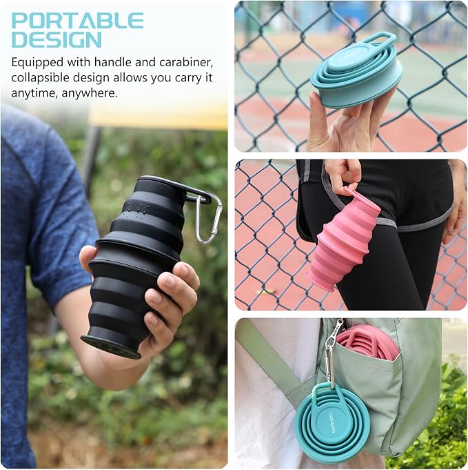Nefeeko Collapsible Water Bottle, 17oz Reuseable BPA Free Silicone Foldable - Image 3