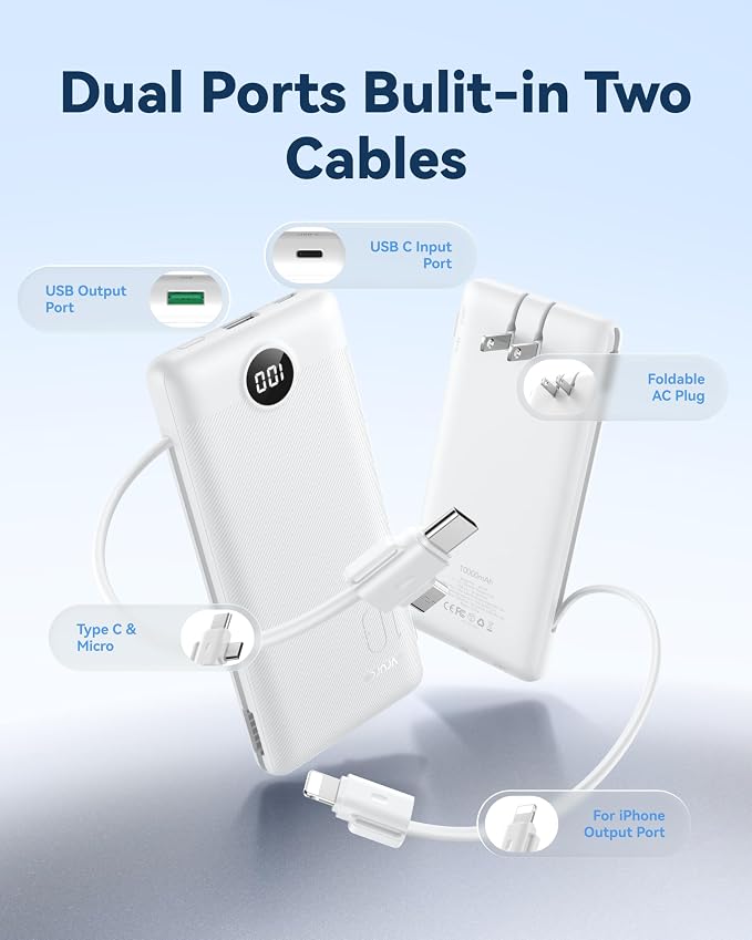 VRURC Portable Charger Power Bank - 10000mAh Fast Charging 22.5W PD 20W Slim - Image 2