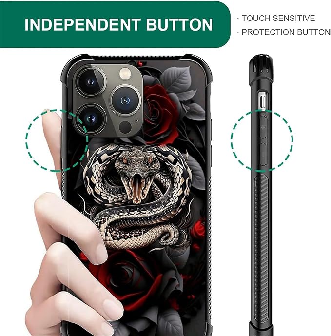 for iPhone 12 Pro Max Case, Entwined Rose Snake Pattern Graphic Design Girl Boy - Image 4