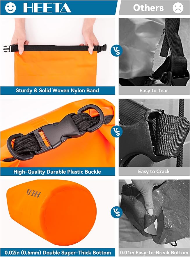 HEETA Waterproof Dry Bag for Women Men, 5L/10L/20L/30L/40L Roll Top Lightweight - Image 6