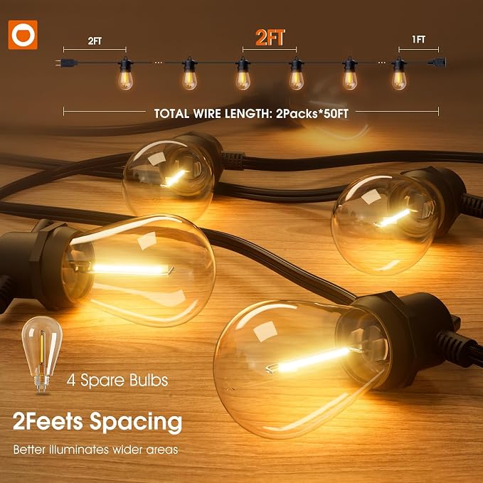 addlon 100FT Outdoor String Lights LED Waterproof Patio Lights - Image 5
