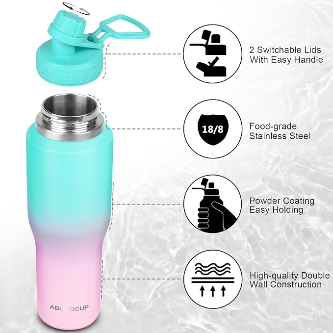 ABOTOCUP 32oz Insulated Water Bottle, Fit in Any Car Cup Holder, Water Bottle - Image 6