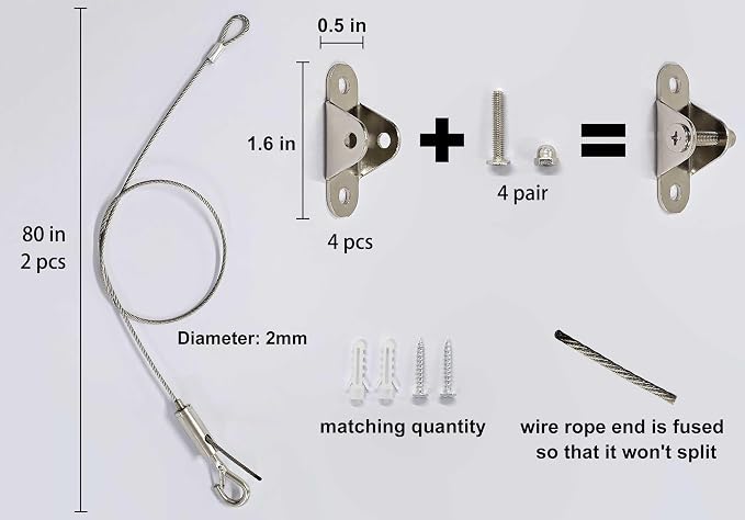2 Sets Adjustable Hanging Wire Kit, Stainless Steel Multipurpose Suspension - Image 2