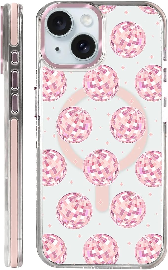 Case for iPhone 14 Plus/15 Plus, Disco Balls Pink Phone Case Design，for Women by Toulas