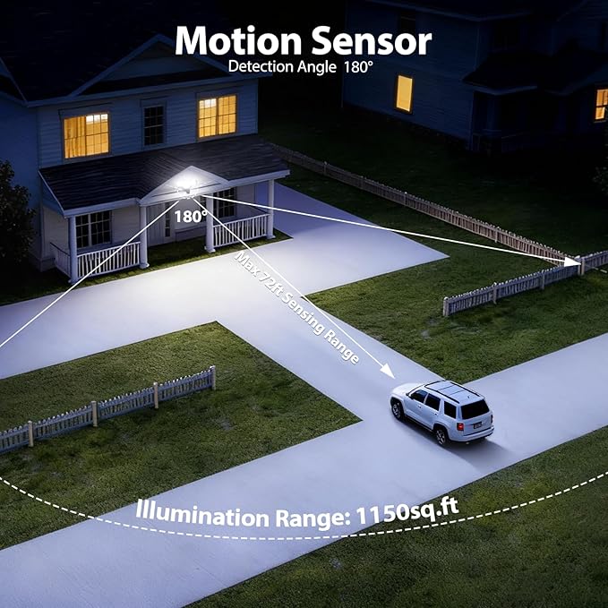 70W 7000LM Security Lights Outdoor, 4-Head LED Motion Sensor Flood Light - Image 4