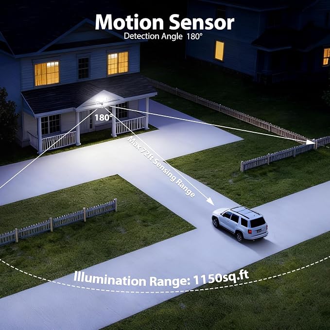 70W 7000LM Security Lights Outdoor, 4-Head LED Motion Sensor Light, Hardwired - Image 4