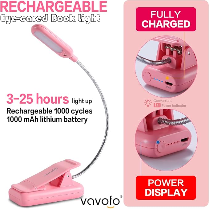 VAVOFO Rechargeable Book Light for Reading in Bed Kids, 7 LED Reading Light - Image 5