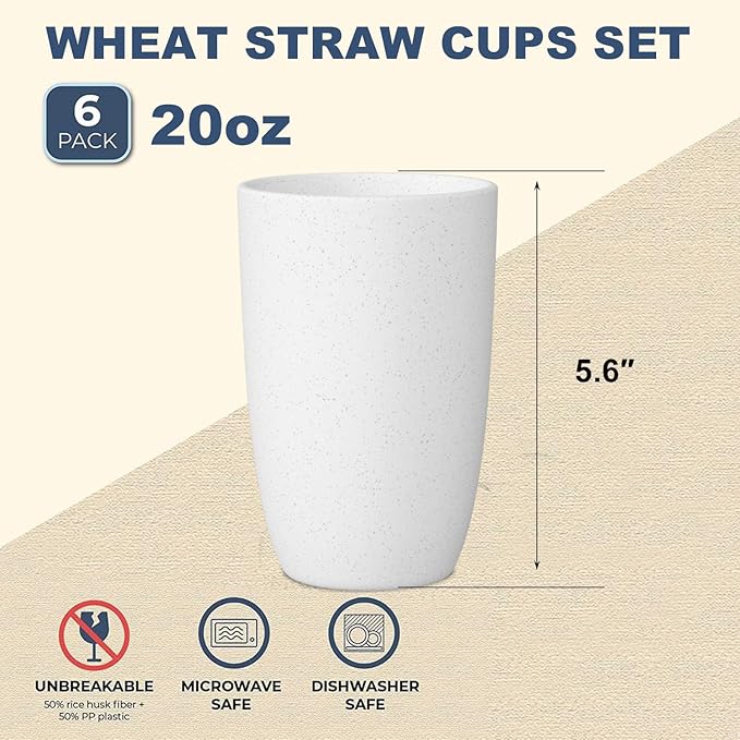 Wrova Wheat Straw Cups 6 Set of 6 Good Alternative to Plastic Reusable Cups 20 - Image 2