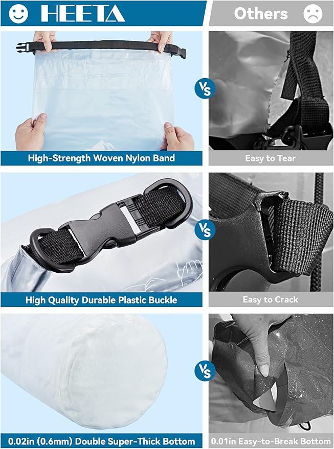 HEETA Dry Bag Waterproof for Women Men, 5L/10L/20L/30L/40L Roll Top Lightweight - Image 4