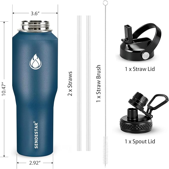 SENDESTAR Water Bottle 32oz, Wide Mouth Stainless Steel Vacuum Insulated Double - Image 4