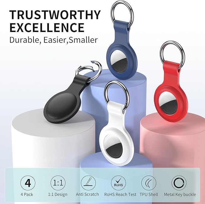 Compatible with AirTag Holder Case Keychain 4 Pack, - Image 2