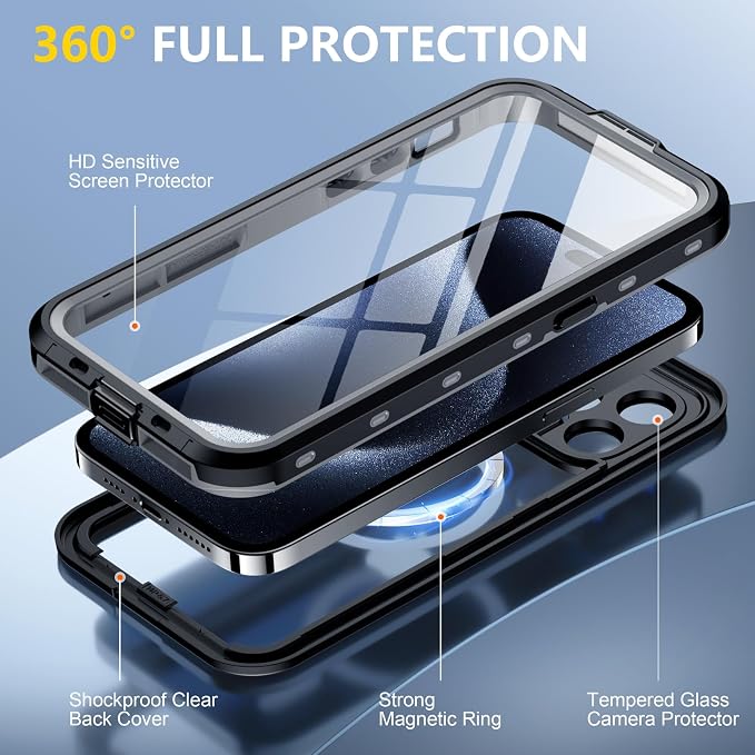 Red2Fire for iPhone 14 Pro Max Case Waterproof, Phone Case 6.7" Black/Clear - Image 5