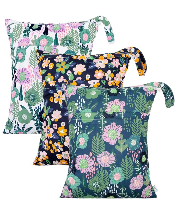 babygoal Floral Wet Dry Bags 3 Pack, Waterproof Travel Bags by babygoal
