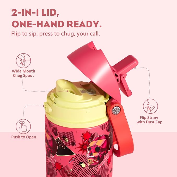 POWCAN 24 oz Insulated Skull Water Bottle: 2-in-1 Lid - Image 2