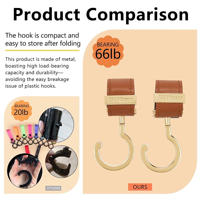 2 Pack Stroller Hooks, Strong Synthetic Leather Hook-and-Loop - Image 7