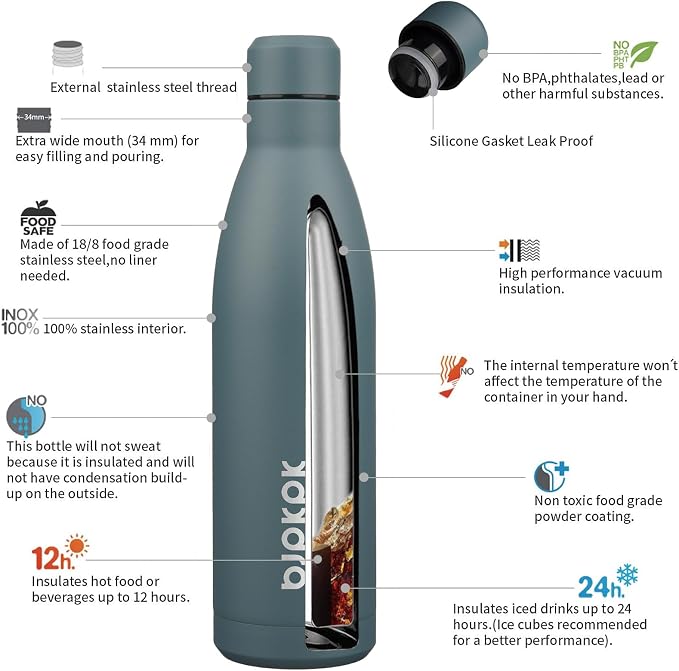 BJPKPK 25oz Insulated Water Bottle Double Wall Vacuum Insulated Stainless Steel - Image 3