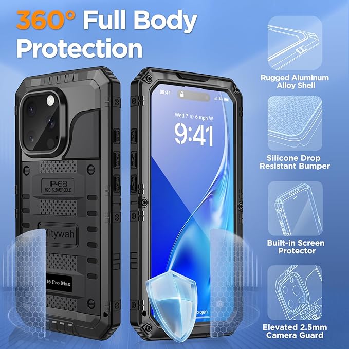 Mitywah Waterproof Case for iPhone 16 Pro Max, Heavy Duty Metal Cover - Image 5