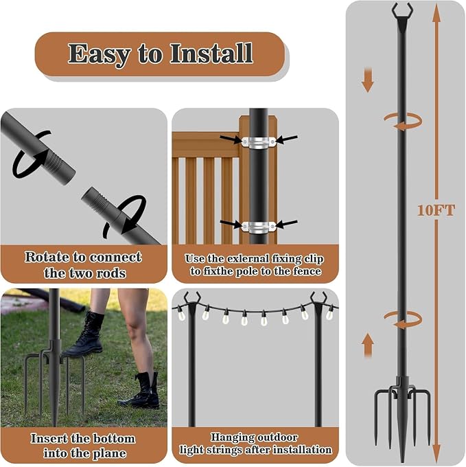 NUERPO 2 Pack String Light Poles, Metal Poles - Image 7