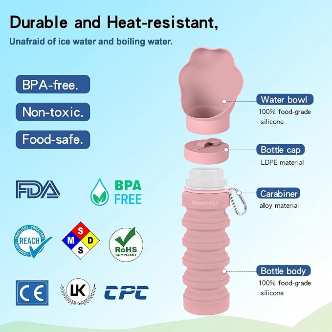Portable Dog Water Bottle, Collapsible Silicone Dog Water Bottle - Image 3