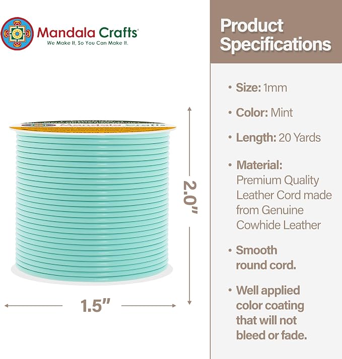 Mandala Crafts Round Genuine Mint Leather Cord - Image 4