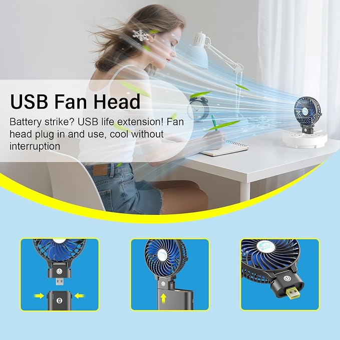 HandFan 10400mAh Powerful Handheld Fan, 40Hrs Long-Lasted Hand Fan Rechargeable - Image 4